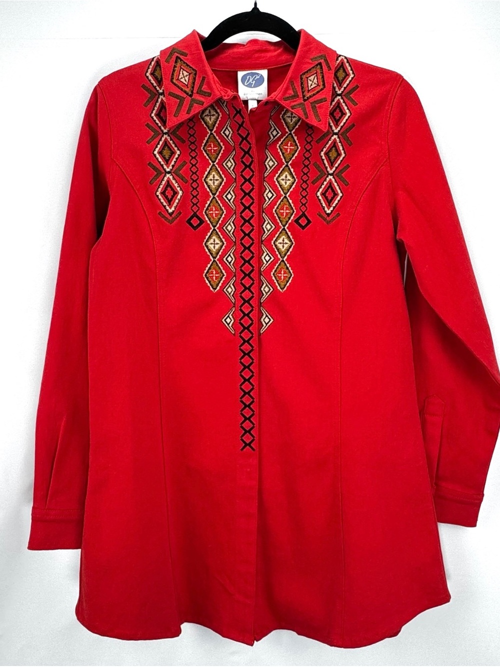 Women’s Geometric Embroidered Western Red Tunic